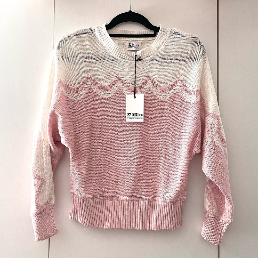 NWT Rare 27 MILES MALIBU Nykanos Sweater Top in Chalk/Seashell, Pink White Knit